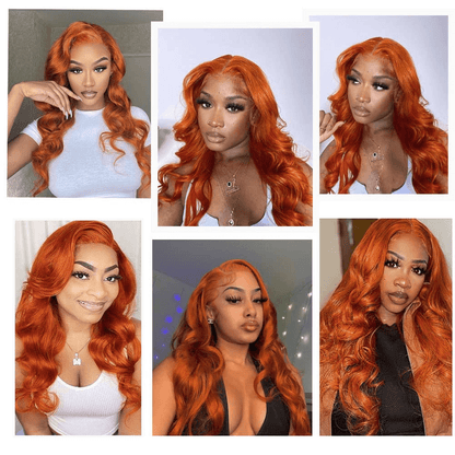 Wesface Wigs 13X4 Orange Ginger Lace Front Wigs Pre Plucked Body Wave Wig Brazilian Colored Virgin Wigs for Black Women Invisible Transparent Lace Frontal Wigs Human Hair 180% Density