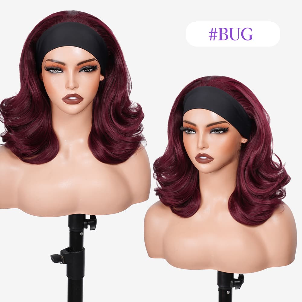 Wigaga Headband Wig for Women, Glueless No-Lace Wear &amp; Go Wig, 18 Inch Premium Soft Lightweight Heat-Resistant Fiber Synthetic Wig, Layered Body Wave Wig , Pre-Plucked Natural Hairline, Beginner Friendly 200% Density