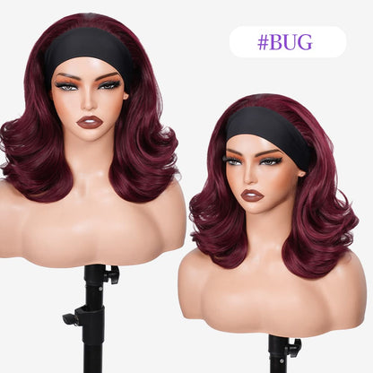 Wigaga Headband Wig for Women, Glueless No-Lace Wear &amp; Go Wig, 18 Inch Premium Soft Lightweight Heat-Resistant Fiber Synthetic Wig, Layered Body Wave Wig , Pre-Plucked Natural Hairline, Beginner Friendly 200% Density