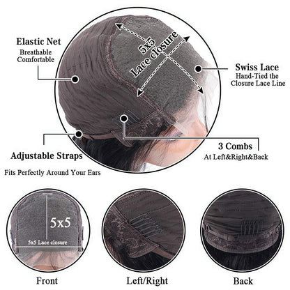 Wesface Water Wave 5x5 Lace Closure Wig Natural Black Human Hair Wig