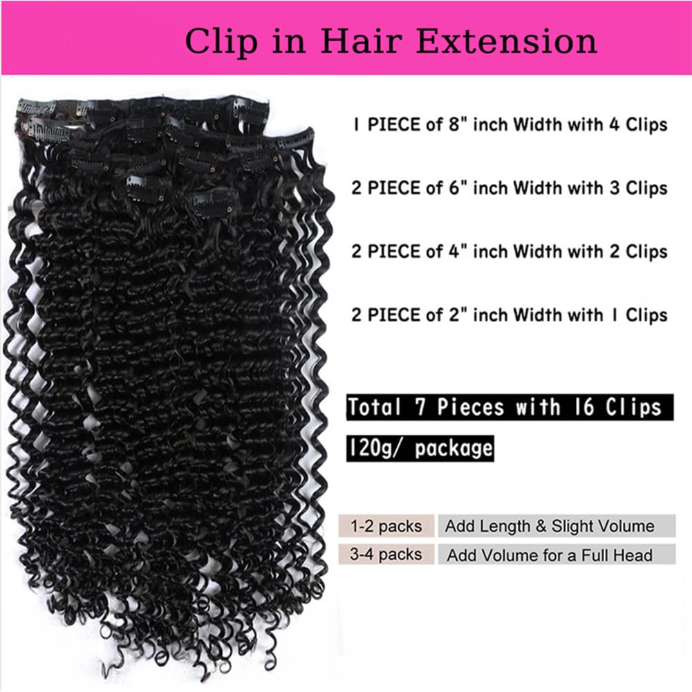 Kinky Curly 7Pcs Clip in Hair Extensions Brazilian Virgin Hair Natural Deep Kinky Curly Clip Ins for Black Women Clip In Human Hair Extensions Double Weft