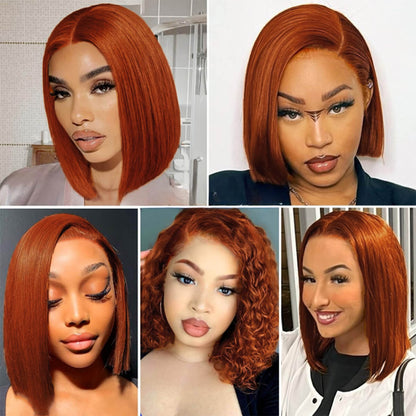 Wesface Ginger Orange Bob Wig Human Hair 13X4 Glueless Wigs Human Hair Pre Plucked Natural Hairline 180% Density Straight Bob Ginger Lace Front Wigs Human Hair for Women Short Bob Wig