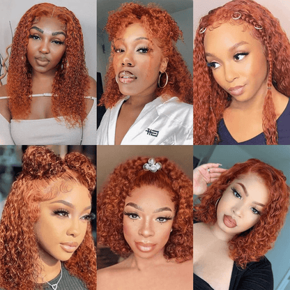 Wesface Wigs Ginger Curly Bob Wig Human Hair 4x4 Lace Closure Wigs Human Hair for Women Orange Ginger Short Curly Bob Wigs Human Hair
