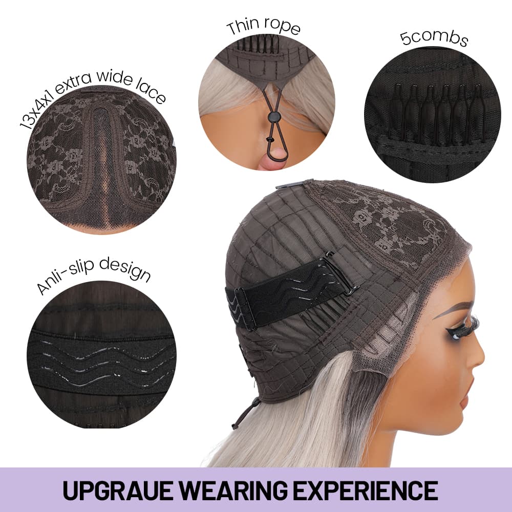 Wigaga 28 Inch Ombre Ice Cream Body Wave Wig, 13x4x1 HD Lace Glueless T-Part Lace Front Synthetic Wig for Women, Pre-Plucked Natural Hairline with Baby Hair, 200% Density, Soft Lightweight Heat-Resistant Premium Fiber