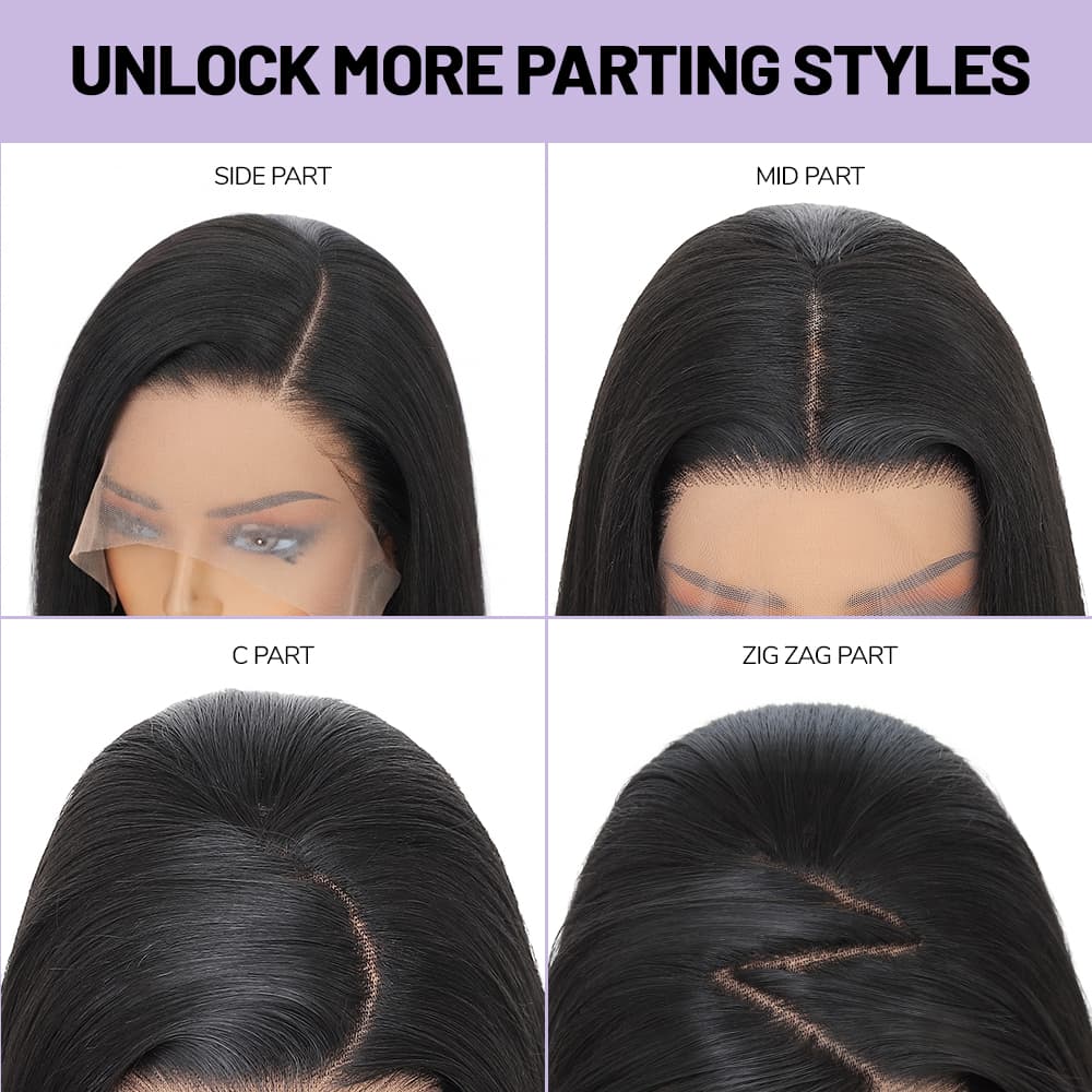Wigaga Glueless 13x4 HD Lace Front Wig, 36 Inch Long Straight Synthetic Wig for Women, Middle Part Lace Wigs with Pre-Plucked Natural Hairline and Baby Hair, 200% Density Soft Lightweight Heat Resistant Fiber