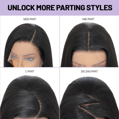 Wigaga Glueless 13x4 HD Lace Front Wig, 36 Inch Long Straight Synthetic Wig for Women, Middle Part Lace Wigs with Pre-Plucked Natural Hairline and Baby Hair, 200% Density Soft Lightweight Heat Resistant Fiber