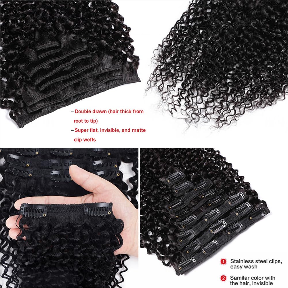 Kinky Curly 7Pcs Clip in Hair Extensions Brazilian Virgin Hair Natural Deep Kinky Curly Clip Ins for Black Women Clip In Human Hair Extensions Double Weft