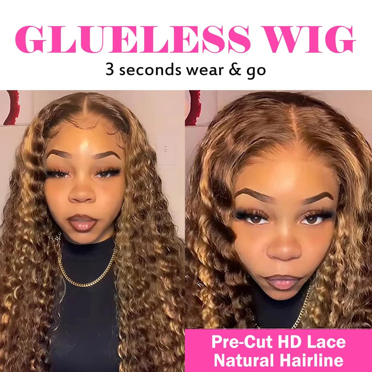 Wesface Highlight P4/27 Color Glueless HD Invisible Undetectable 9x7 HD Lace Closure Curly Wig