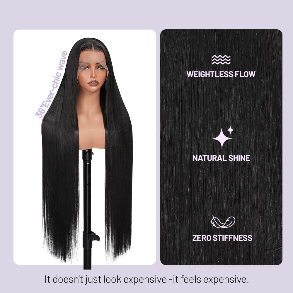 Wigaga Glueless 13x4 HD Lace Front Wig, 36 Inch Long Straight Synthetic Wig for Women, Middle Part Lace Wigs with Pre-Plucked Natural Hairline and Baby Hair, 200% Density Soft Lightweight Heat Resistant Fiber