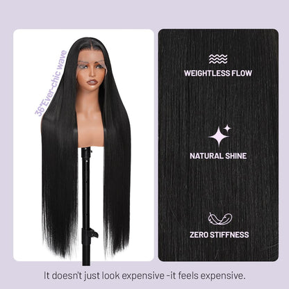 Wigaga Glueless 13x4 HD Lace Front Wig, 36 Inch Long Straight Synthetic Wig for Women, Middle Part Lace Wigs with Pre-Plucked Natural Hairline and Baby Hair, 200% Density Soft Lightweight Heat Resistant Fiber