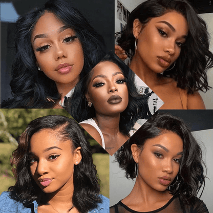 Wesface Wigs Bob Wig Human Hair Wigs For Black Women 4x4 Glueless Lace Front Wigs Human Hair Pre Plucked Short Bob Body Wave Lace Closure Wigs Loose Wave Wigs Brazilian Virgin Remy Hair Wig