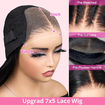 Wesface P1b/27 Body Wave Glueless Wigs Cabelo Humano Pré-arrancado 5x7 HD Transparente Lace Front Wigs