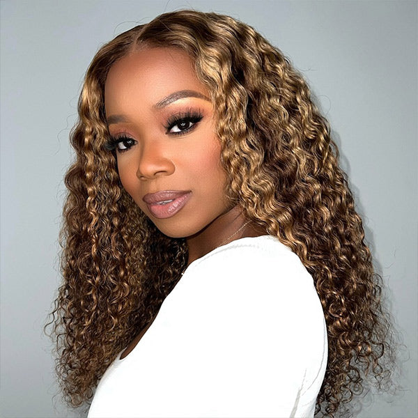 Wesface Highlight P4/27 Color Glueless HD Invisible Undetectable 9x7 HD Lace Closure Curly Wig