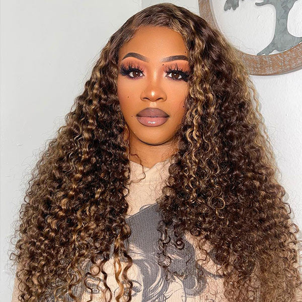 Wesface Highlight P4/27 Color Glueless HD Invisible Undetectable 9x7 HD Lace Closure Curly Wig