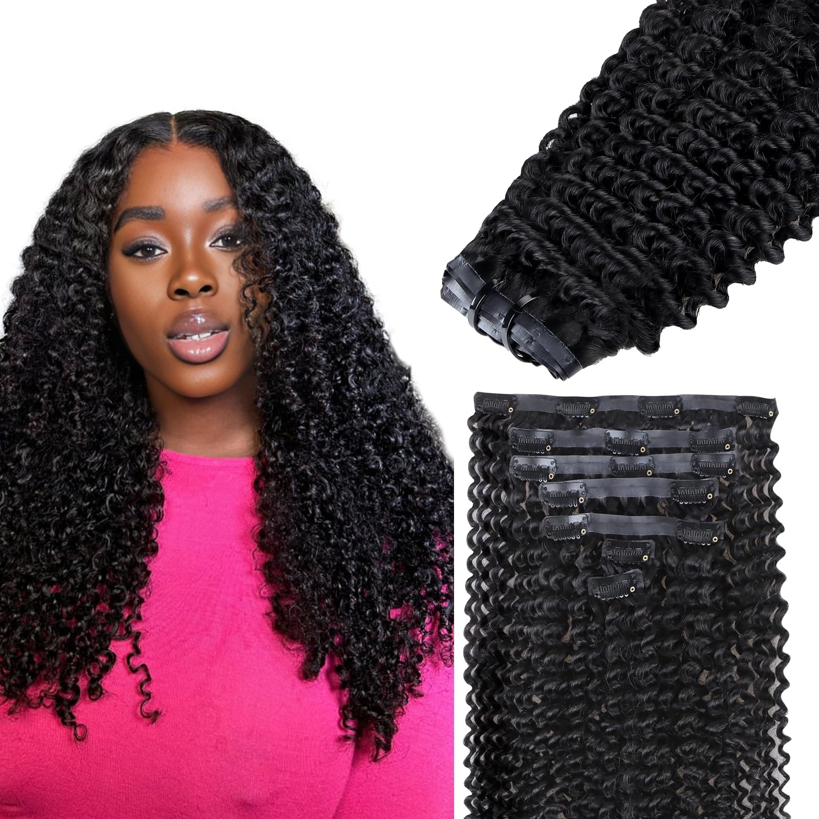 Kinky Curly 7Pcs Clip in Hair Extensions Brazilian Virgin Hair Natural Deep Kinky Curly Clip Ins for Black Women Clip In Human Hair Extensions Double Weft