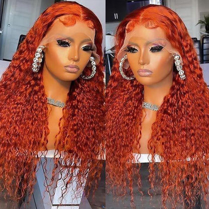 Wesface Ginger Orange Curly Hair 13x1 T Part Wig/13x4 Lace Front Wig Pre pluncked Glueless Bleached Knots 10A Brazilian Hair Wigs