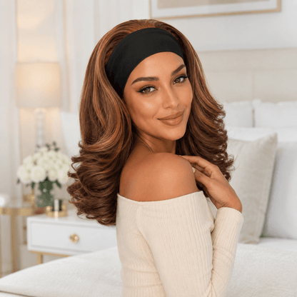 Wigaga Headband Wig for Women, Glueless No-Lace Wear &amp; Go Wig, 18 Inch Premium Soft Lightweight Heat-Resistant Fiber Synthetic Wig, Layered Body Wave Wig , Pre-Plucked Natural Hairline, Beginner Friendly 200% Density