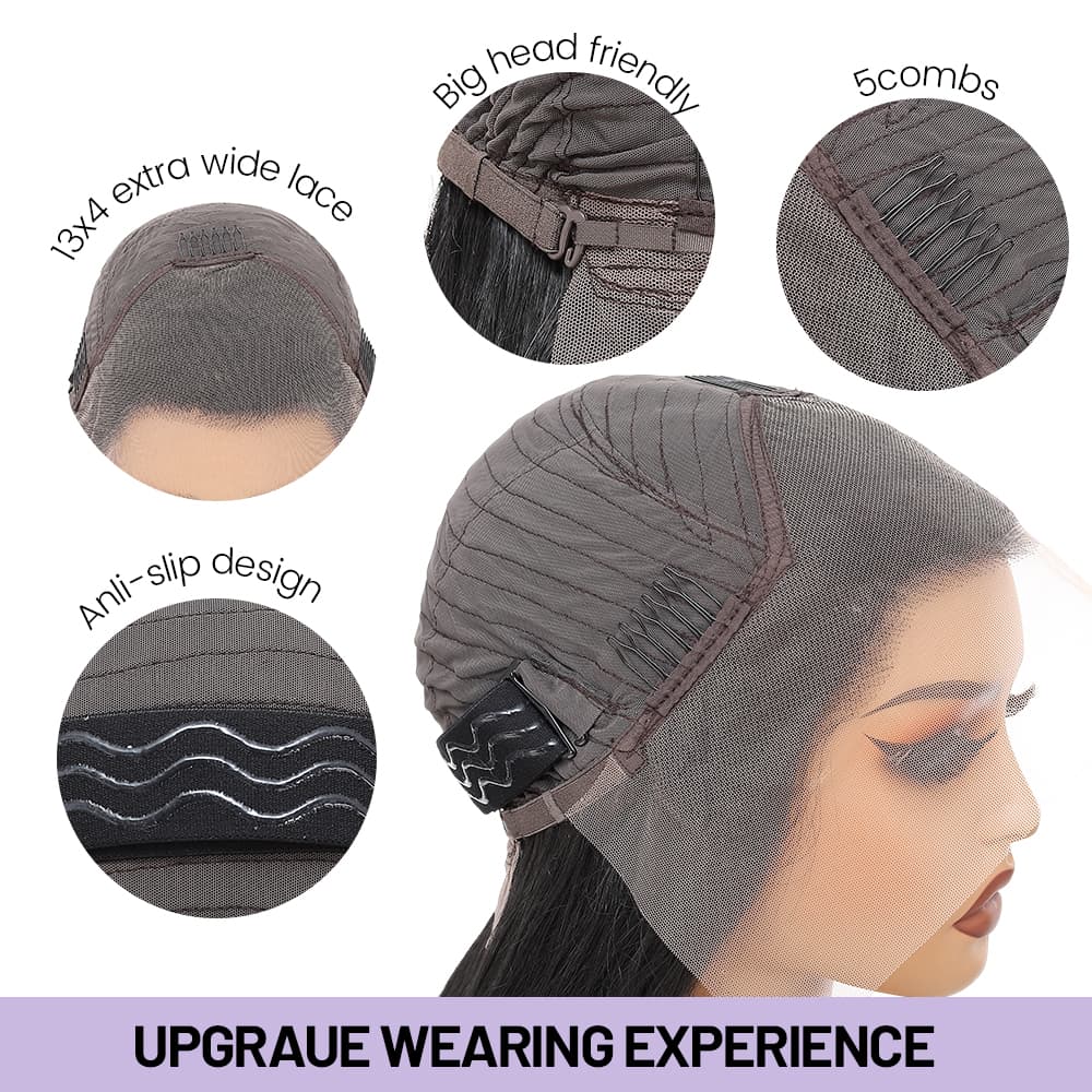Synthetic Lace Front Wig 13x4 HD Lace Layered Hairstyle Pre Plucked Hairline Straight Long Black Glueless Wigs for Black Women 26 Inch Beginner Friendly