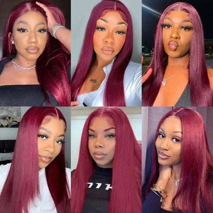 Burgundy 99J Straight Pre-cut 9x7 HD Lace Pre-Bleached Tiny Knots Pre-Plucked Natural Hairline Glueless Wig