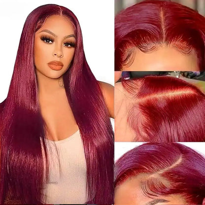 Burgundy 99J Straight Pre-cut 9x7 HD Lace Pre-Bleached Tiny Knots Pre-Plucked Natural Hairline Glueless Wig