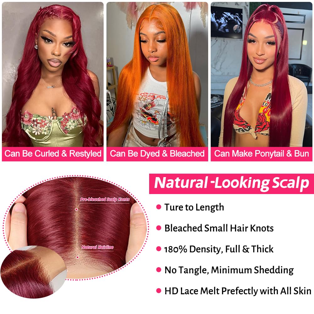 Easy to Go Glueless Wig Pre Cut 99J Burgundy 6x4 Straight HD Lace Closure Wigs Human Hair With Pre Plucked Glueless Red Wig Wine Red