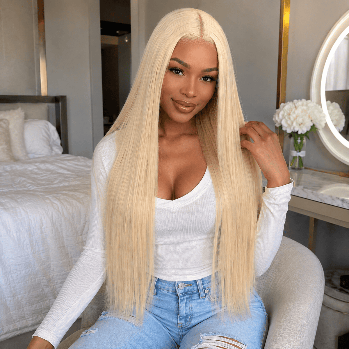 Wigaga Glueless 13x4 HD Lace Front Wig, 36 Inch Long Straight Synthetic Wig for Women, Middle Part Lace Wigs with Pre-Plucked Natural Hairline and Baby Hair, 200% Density Soft Lightweight Heat Resistant Fiber