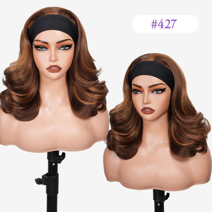 Wigaga Headband Wig for Women, Glueless No-Lace Wear &amp; Go Wig, 18 Inch Premium Soft Lightweight Heat-Resistant Fiber Synthetic Wig, Layered Body Wave Wig , Pre-Plucked Natural Hairline, Beginner Friendly 200% Density
