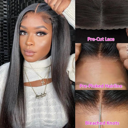 Wesface Wear Go Glueless Wig Brazilian Straight 9x6 Lace Closure Wig Human Hair Ready To Wear Pre Cut Pre plucked