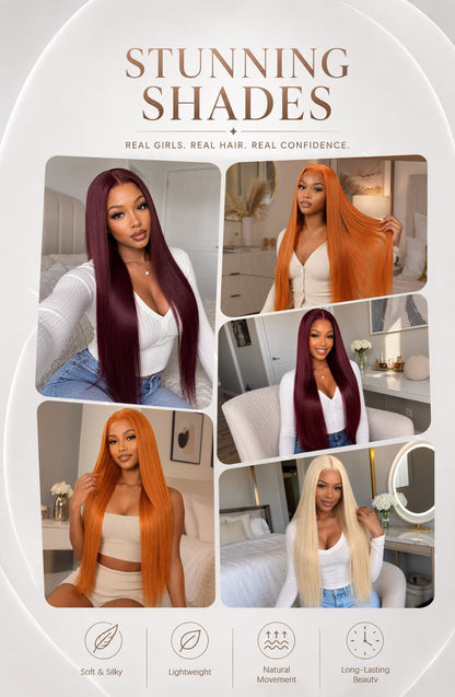 Wigaga Glueless 13x4 HD Lace Front Wig, 36 Inch Long Straight Synthetic Wig for Women, Middle Part Lace Wigs with Pre-Plucked Natural Hairline and Baby Hair, 200% Density Soft Lightweight Heat Resistant Fiber