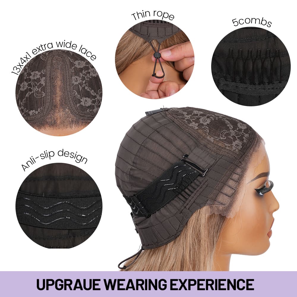 Wigaga 28 Inch Ombre Autumn Brown Body Wave Wig, 13x4x1 HD Lace Glueless T-Part Lace Front Synthetic Wigs for Women, Pre-Plucked Hairline with Baby Hair, Soft Lightweight Heat-Resistant Premium Fiber, Middle Part Free Small Wavy, 200% Density