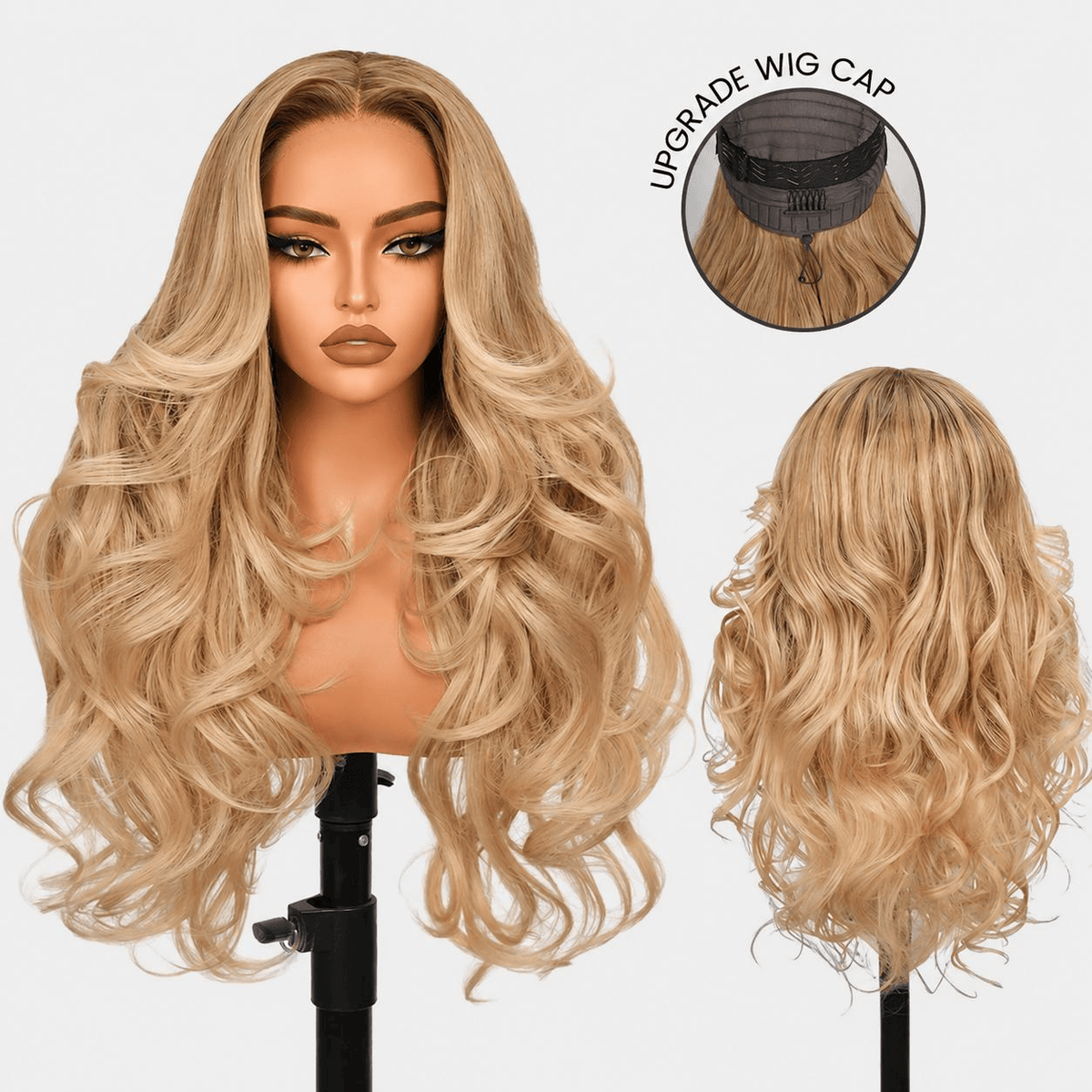Wigaga 28 Inch Ombre Autumn Brown Body Wave Wig, 13x4x1 HD Lace Glueless T-Part Lace Front Synthetic Wigs for Women, Pre-Plucked Hairline with Baby Hair, Soft Lightweight Heat-Resistant Premium Fiber, Middle Part Free Small Wavy, 200% Density
