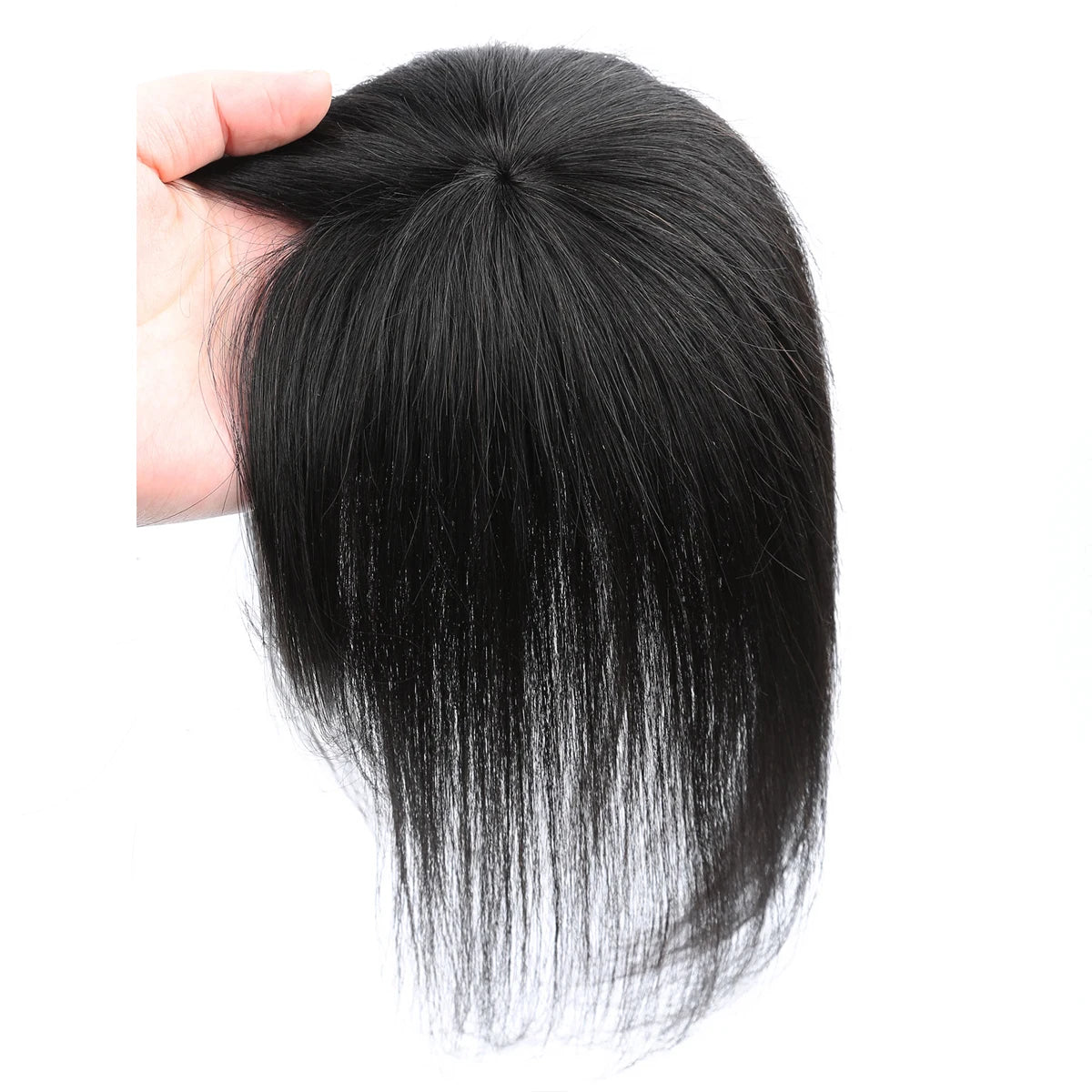 Straight Human Hair Topper With Bangs for Women with Thinning Hair Middle Part Natural Black