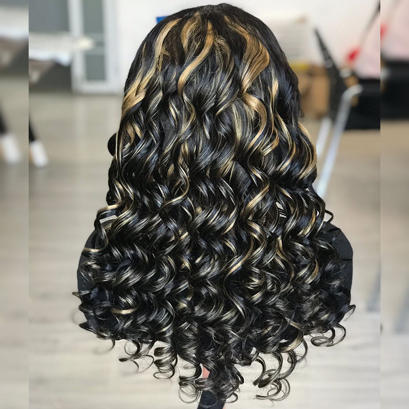Wesface Bouncy Curls P1B/27 Color 13x4 Transparent Lace Front Wig Human Virgin Hair For Black Women