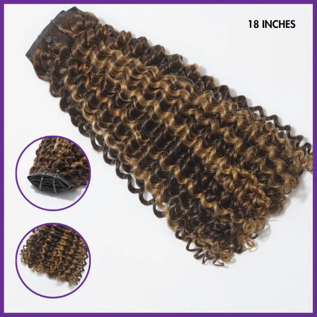 Brown Highlights Silky Straight /Curly / Kinky Curly Clip in Extensions Human Hair 135g 9pcs / 7pcs