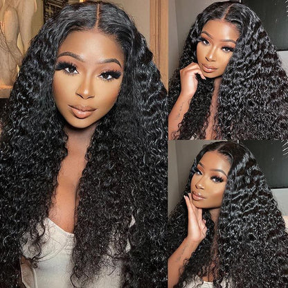 Wesface Deep Curly 13x4 Lace Front Wig Upgrade Glueless Wig Natural Black Transparent Lace Human Hair Wig