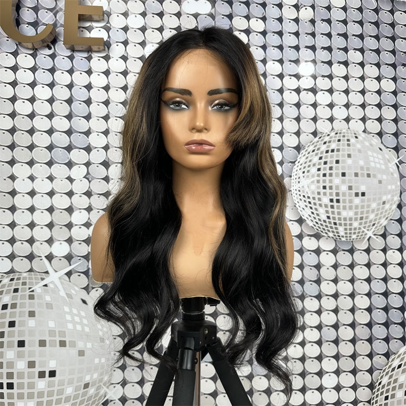 Wesface C Part Bangs P1B/30 Loose Wave Pre-Cut Lace Glueless Wig Human Hair For Women 180% Density