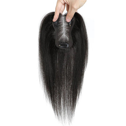 Straight Human Hair Topper With Bangs for Women with Thinning Hair Middle Part Natural Black