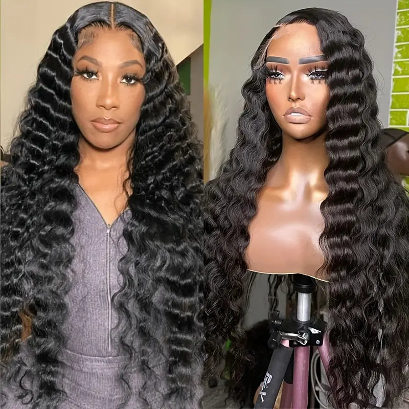 Wesface Loose Deep Wave 13x6 Lace Front Wig Peruca de cabelo humano preto natural