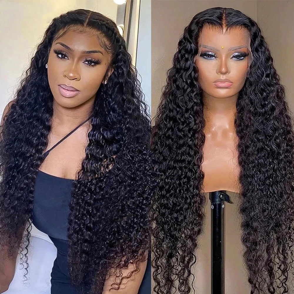 Wesface Deep Wave 5x5 HD Lace Closure Wig Natural Black Human Hair Wig