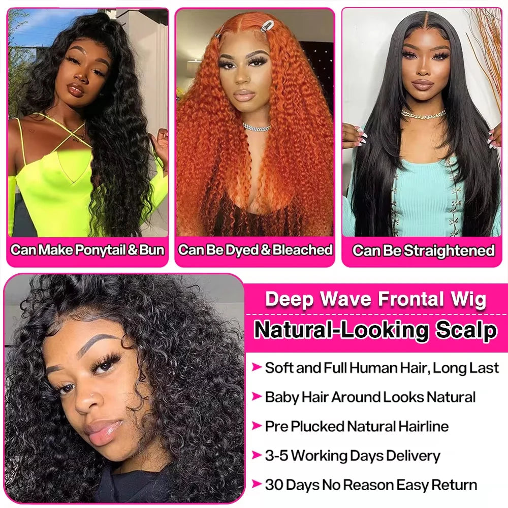 Wesface Deep Wave 5x5 HD Lace Closure Wig Natural Black Human Hair Wig