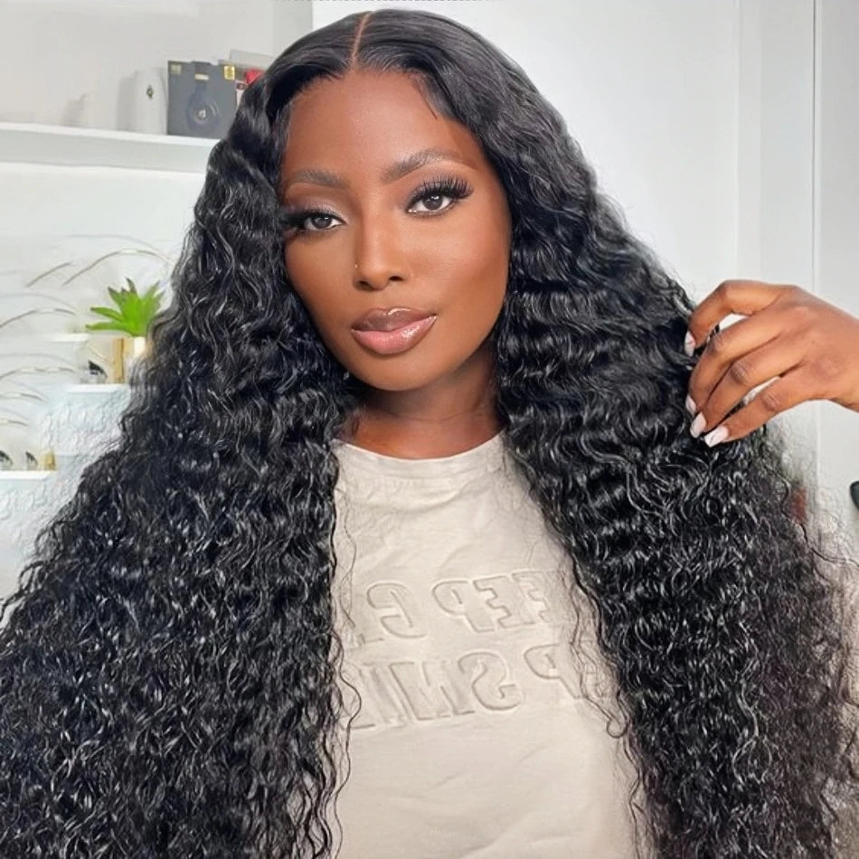 Wesface Deep Wave 5x5 HD Lace Closure Wig Natural Black Human Hair Wig