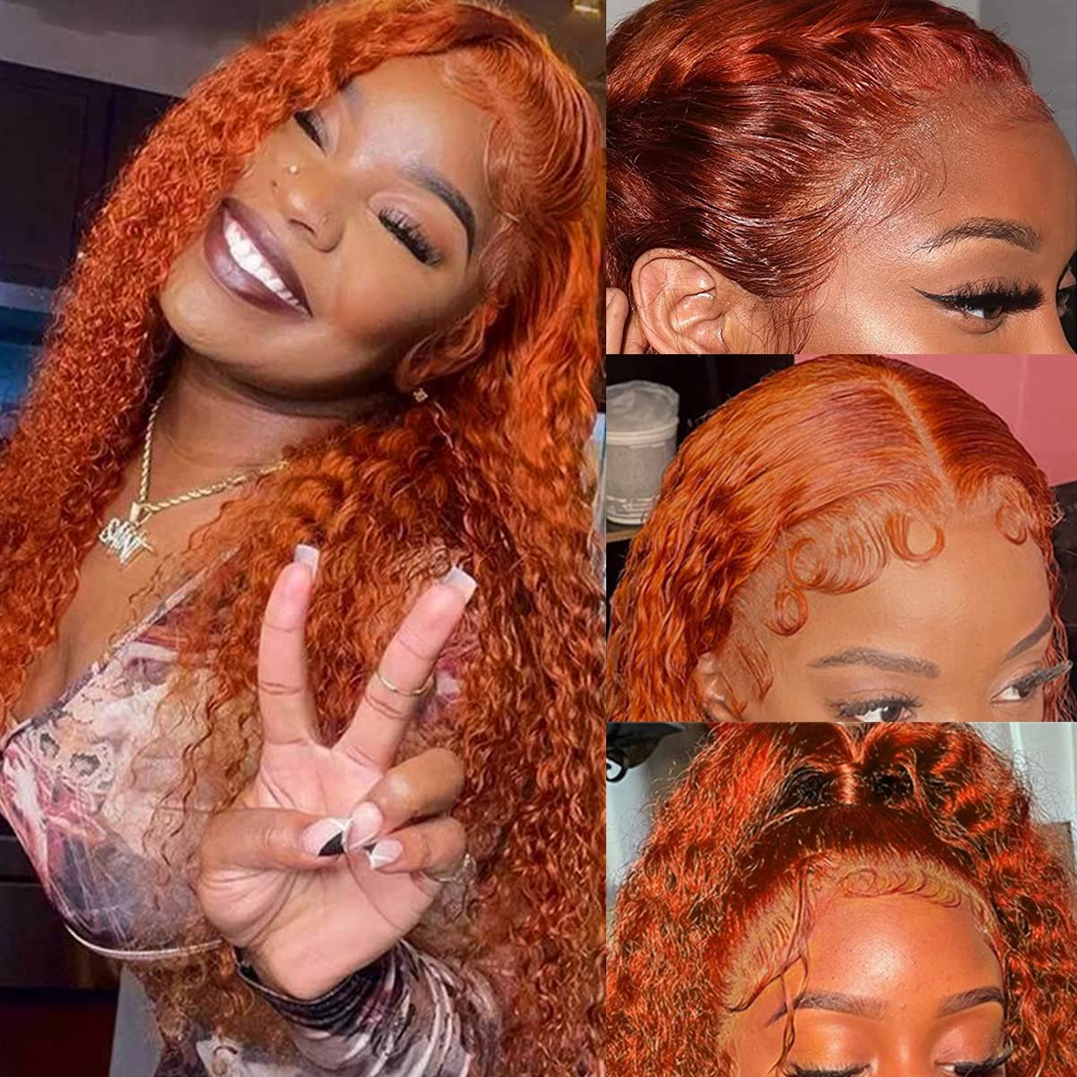 Wesface Ginger Orange Curly Hair 13x4 Transparent Lace front Wig Bleached knots Preplucked