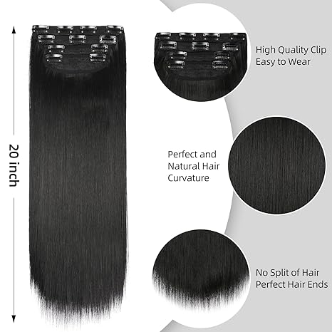 Extensions de cheveux raides à clipser 7 pièces Extensions de cheveux humains Extensions de cheveux véritables Huamn Hair Clip ins Trame PU ultra-fine