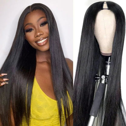 Wesface Straight V Part Wig Natural Black Human Hair Wig For Women 180% Density