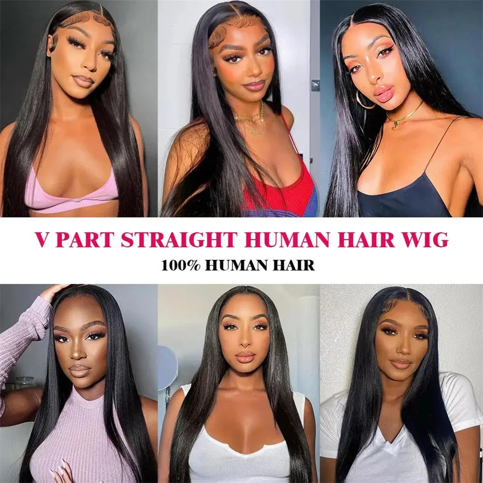 Wesface Straight V Part Wig Natural Black Human Hair Wig For Women 180% Density