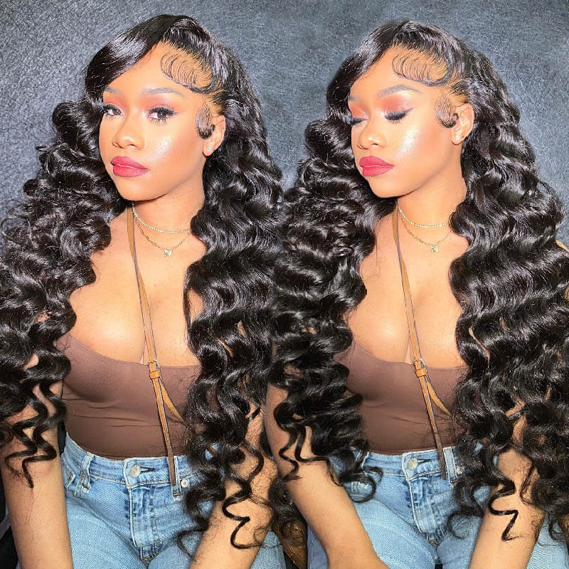 Wesface Loose Wave 13x4 HD Lace Front Wig Natural Black Human Hair Wig