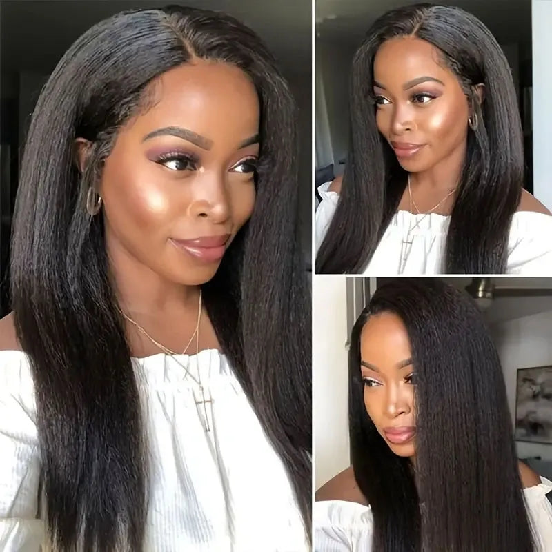 Wesface Kinky Straight 13x6 Lace Front Wig Natural Black Human Hair Wig