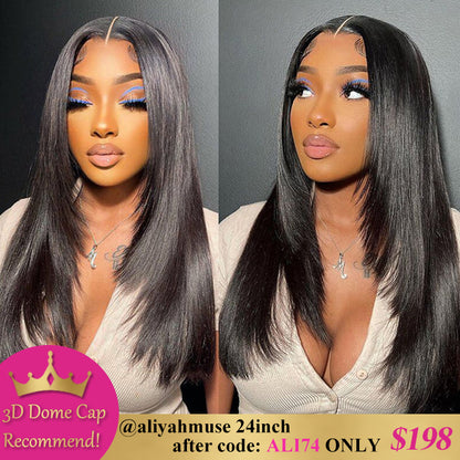 Aliyahmuse Recommends!!  Layered Cut Straight Pre-Cut Lace Glueless Wig Human Hair Wig For Women 180% Density