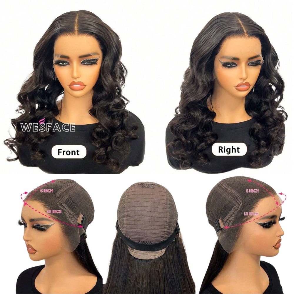 Wesface Loose Body Wave 13x6 HD Lace Front Wig Natural Black Human Hair Wig