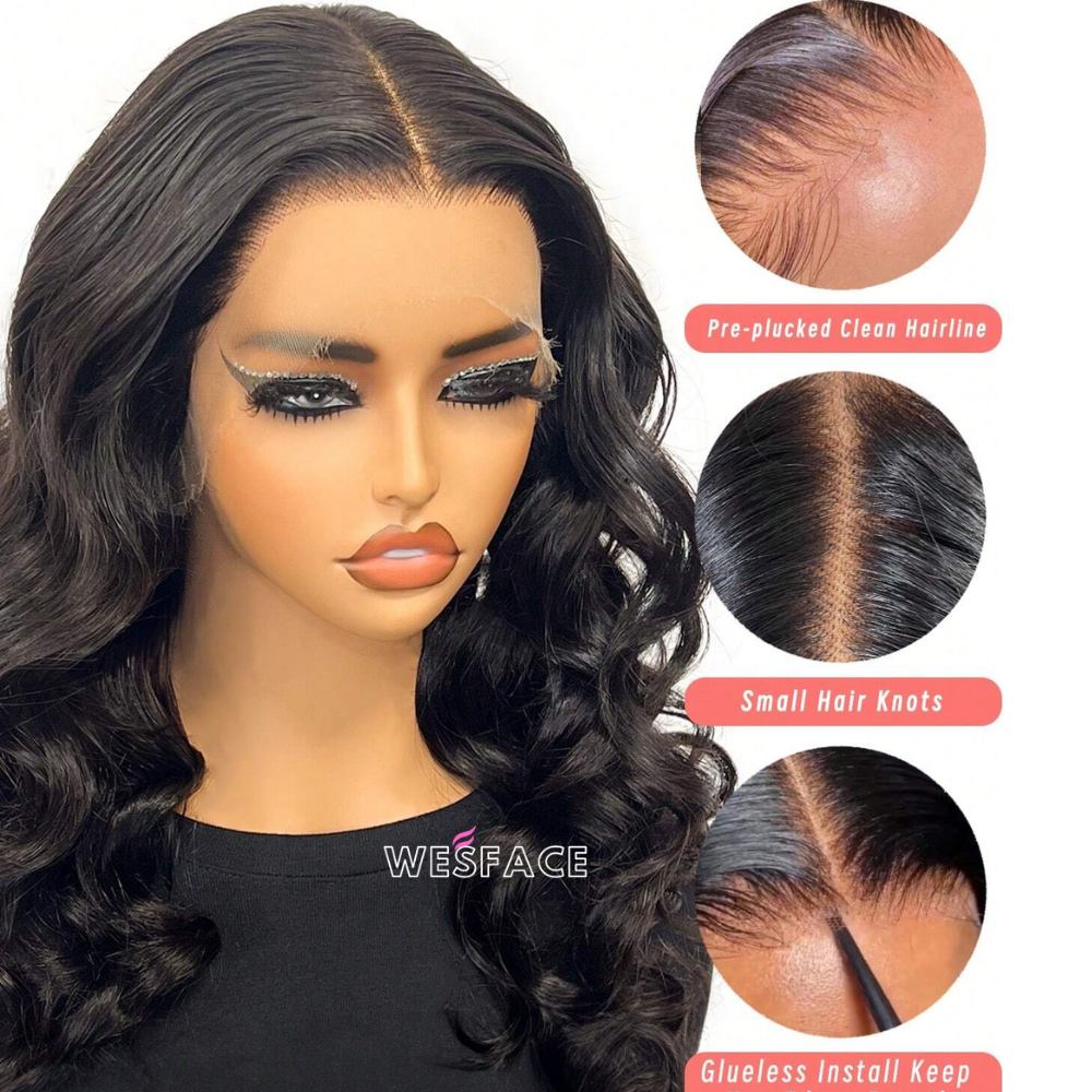 Wesface Loose Body Wave 13x6 HD Lace Front Wig Natural Black Human Hair Wig